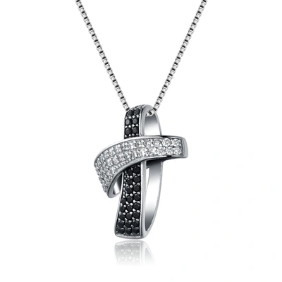 Genevive Sterling Silver Black Plated Black Cubic Zirconia Necklace