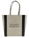 Alexander Mcqueen Ivory Leather Signature Logo Shopper Tote 653656 9050 In White