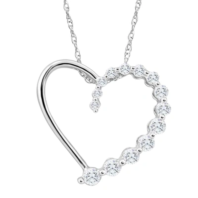 Pompeii3 10k White Gold 1/3ct Tw Graduated Diamond Heart Pendant Necklace In Silver