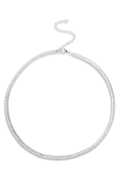 Savvy Cie Jewels Rhodium Plated Baguette Cz Choker Necklace In Silver