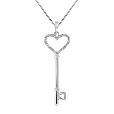 Vir Jewels 1/8 Cttw Diamond Pendant, Diamond Heart And Key Pendant Necklace For Women In .925 Sterling Silver W In Grey