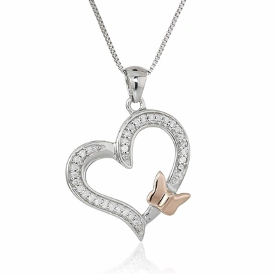 Vir Jewels 1/10 Cttw Diamond Butterfly And Heart Pendant 14k White And Rose Gold With Chain In Grey