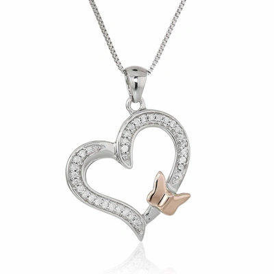 Vir Jewels 1/10 Cttw Diamond Butterfly And Heart Pendant 14k White And Rose Gold With Chain In Silver