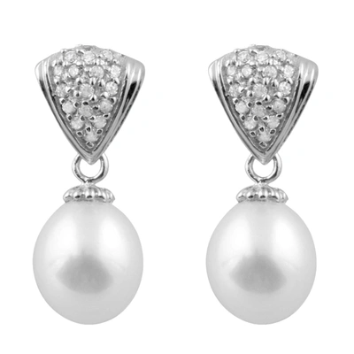 Splendid Pearls Dangling Sterling Silver 7-7.5mm Freshwater Pearl Earrings