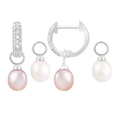Splendid Pearls Sterling Silver Interchangeable Double Pearl Earrings In White