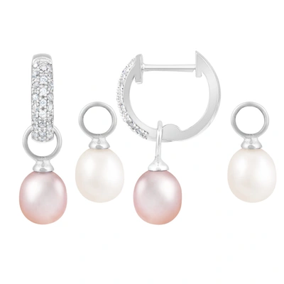 Splendid Pearls Sterling Silver Interchangeable Double Pearl Earrings In Multi