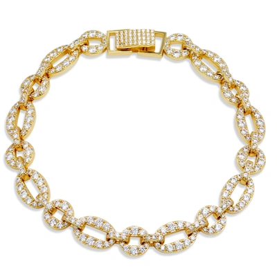Savvy Cie Jewels 14k Gold Plated Sterling Silver Cz Link Bracelet In Yellow