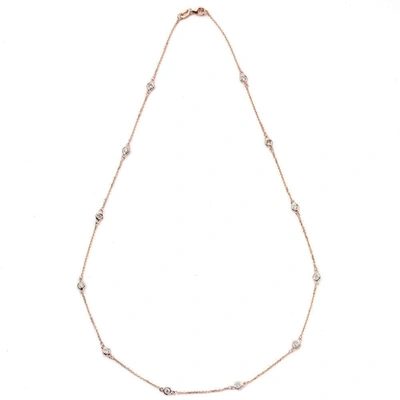 Suzy Levian 14k Gold 1/3ct Tdw Bezel Diamond Station Necklace In Pink