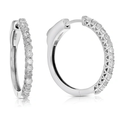 VIR JEWELS 1/2 CTTW DIAMOND HOOP EARRINGS .925 STERLING SILVER 32 STONES DANGLE 3/4 INCH