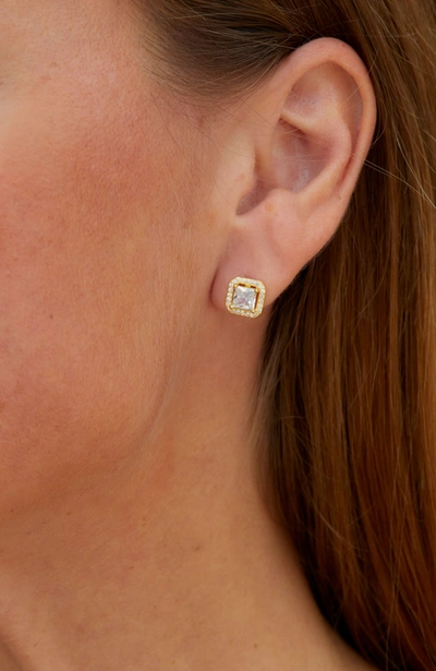 Savvy Cie Jewels 18k Gold Vermeil Asscher Cut Cz Halo Stud Earrings In Brown