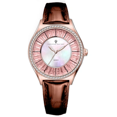 Christian Van Sant Women's Luna Mother Of Pearl Dial Watch In Brown / Gold Tone / Mop / Mother Of Pearl / Rose / Rose Gold Tone