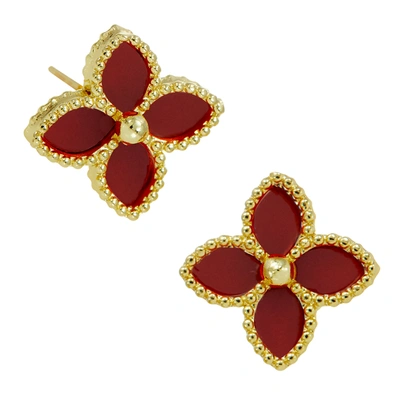 Savvy Cie Jewels 18k Gold Vermeil Agate Stud Earrings In Red