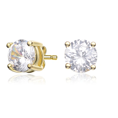 Genevive Sterling Silver Gold Plated Cubic Zirconia Solitaire Stud Earrings In Multi