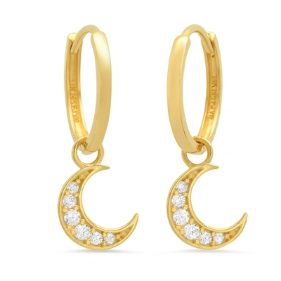 Nicole Miller 14ky Created White Sapphire Filled Crescent Dangle Huggie Hoop Earrings In Gold