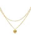 ADORNIA PAPER CLIP AND FIGARO HEART CHAIN SET GOLD