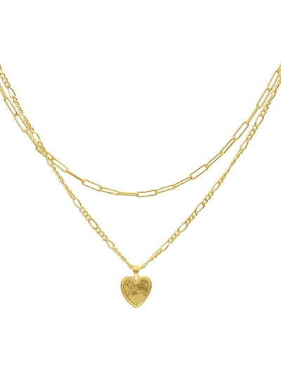 Adornia Paper Clip And Figaro Heart Chain Set Gold In White