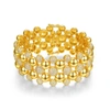 RACHEL GLAUBER 14K YELLOW GOLD PLATED WITH DIAMOND CUBIC ZIRCONIA FRENCH PAVE MEDALLION MESH LINK BRACELET