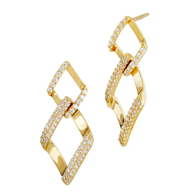 Savvy Cie Jewels 18k Yellow Gold Vermeil Cz Geometric Drop Earrings In White