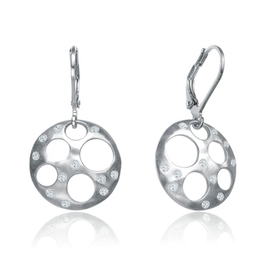 Genevive Sterling Silver Cubic Zirconia Bubble Brushed Earrings In White