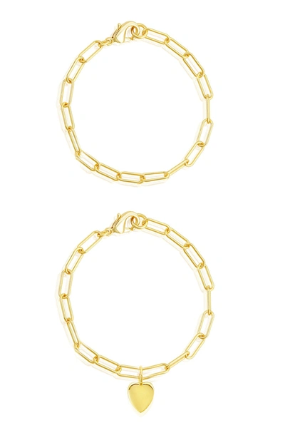 Adornia Heart Paper Clip Chain Set Gold In Yellow