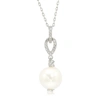 Suzy Levian Sterling Silver Pearl & White Sapphire Dangle Pendant In White