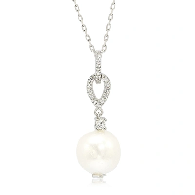 Suzy Levian Sterling Silver Pearl & White Sapphire Dangle Pendant