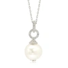 Suzy Levian Sterling Silver Pearl & White Sapphire Dangle Pendant In White