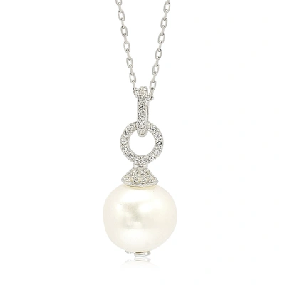 Suzy Levian Sterling Silver Pearl & White Sapphire Dangle Pendant