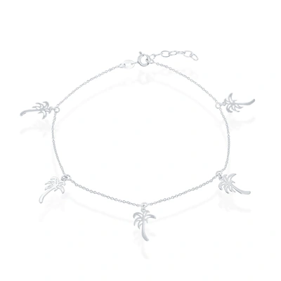 Simona Sterling Silver Dangling Palm Trees Anklet In White
