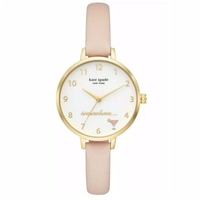 Kate Spade Women's Metro Three-hand Blush Leather Watch 30mm In Gold