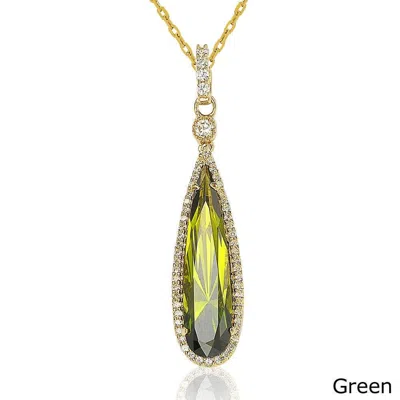 Suzy Levian Gold Tone Sterling Silver Elongated Pear-cut Cubic Zirconia Necklace In Green