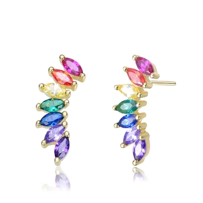 Genevive Sterling Silver Gold Plated Multi Colored Cubic Zirconia Floral Earrings In Purple