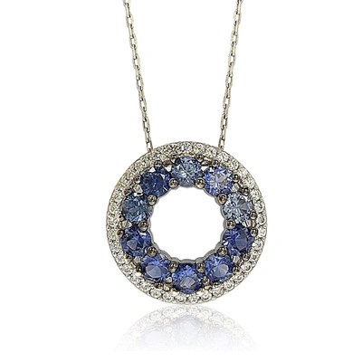 Suzy Levian Sterling Silver Blue And White Sapphire & Diamond Accent Double Circle Eternity Pendant