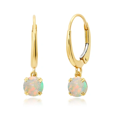 Nicole Miller 10k White Or Yellow Gold Round  Cut 5mm Gemstone Dangle Lever Back Earrings With Push Backs