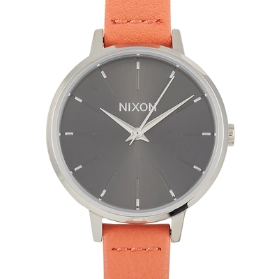 Nixon Medium Kensignton Leather 32mm Silver/black/red Stainless Steel Watch A1261-2958 In Grey / Orange