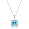 NICOLE MILLER STERLING SILVER CUSHION CUT GEMSTONE SQUARE PENDANT NECKLACE AND CREATED WHITE SAPPHIRE ACCENTS ON 1