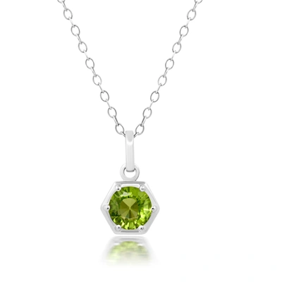 Nicole Miller Sterling Silver Round Gemstone Hexagon Pendant Necklace On 18 Inch Chain In White