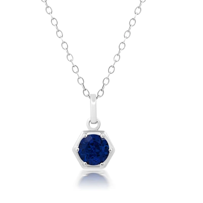 Nicole Miller Sterling Silver Round Gemstone Hexagon Pendant Necklace On 18 Inch Chain In Blue