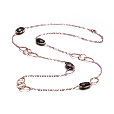 Genevive Sterling Silver Rose Gold Plated Black Cubic Zirconia Station Necklace