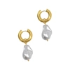 Adornia 14k Yellow Gold Plated Shell Pearl Drop Huggie Earrings In Silver
