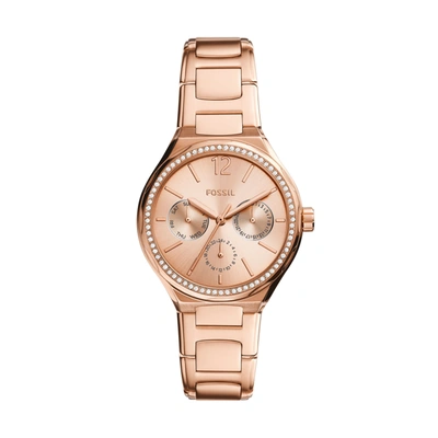 Fossil Women's Eevie Multifunction, Rose Gold-tone Stainless Steel Watch In Pink