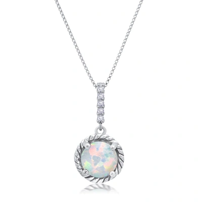 Nicole Miller Sterling Silver Round Cut Gemstone Roped Halo Pendant Necklace And Created White Sapphire Accents On