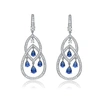 Genevive Sterling Silver Sapphire Cz Double Teardrop Chandelier Earrings In Silver