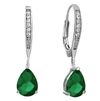 Genevive Sterling Silver Emerald Cubic Zirconia Dangling Earrings In Silver