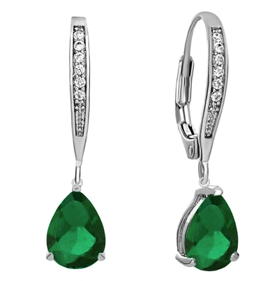 Genevive Sterling Silver Emerald Cubic Zirconia Dangling Earrings In Green