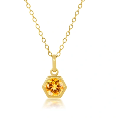 Nicole Miller 14k Yellow Gold Overlay Over Sterling Silver Round Gemstone Hexagon Pendant Necklace On 18 Inch Chai In White