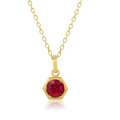 Nicole Miller 14k Yellow Gold Overlay Over Sterling Silver Round Gemstone Hexagon Pendant Necklace On 18 Inch Chai