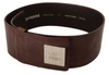 Gf Ferre' Genuine Leather Wide Logo Buckle Waist Women's Belt In Black