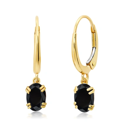 Nicole Miller 10k White Or Yellow Gold Oval  Cut 6x4mm Gemstone Dangle Lever Back Earrings For Women With Push Bac In Black