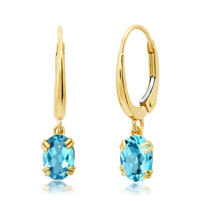 Nicole Miller 10k White Or Yellow Gold Oval  Cut 6x4mm Gemstone Dangle Lever Back Earrings For Women With Push Bac In Blue
